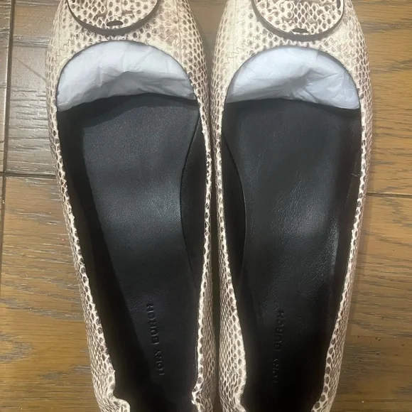 Tory Burch Cream and Black Ballet Flats with Medallion Detail - Picture 3 of 6